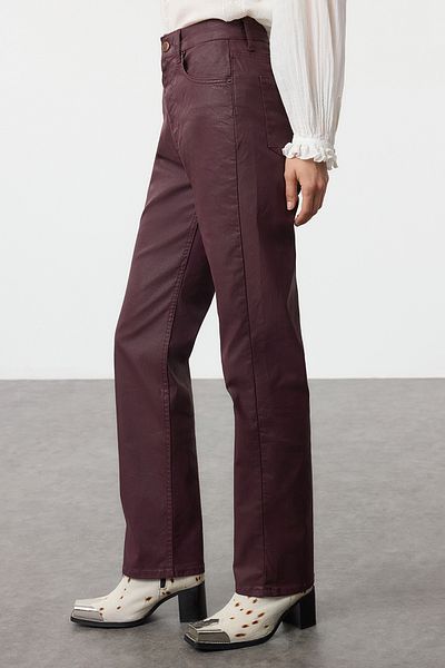 Trendyol Collection Blugi drepti cu talie înaltă bordeaux - TWOAW25JE00366
