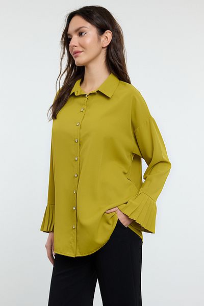 Trendyol Modest Olejově zelená tkaná košile s tenkým páskem Tctaw25Tg00008