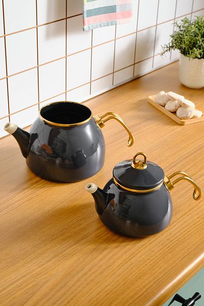 Karaca Anthracite Color Retro Enamel Midi Teapot