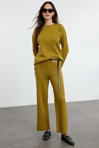 Trendyol Modest Oil Green Oversize Knitwear Set - Corded Knitted Bottom-Top Set Tctaw25Us00115