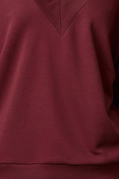 Trendyol Collection Burgundy Thick V-Neck Knitted Sweatshirt - Twoaw25Sw00147