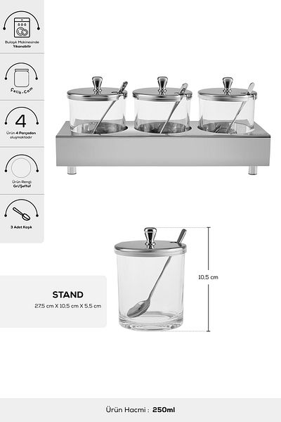 Karaca Pedro Steel Spice Set - 3-piece with Spoon and Stand