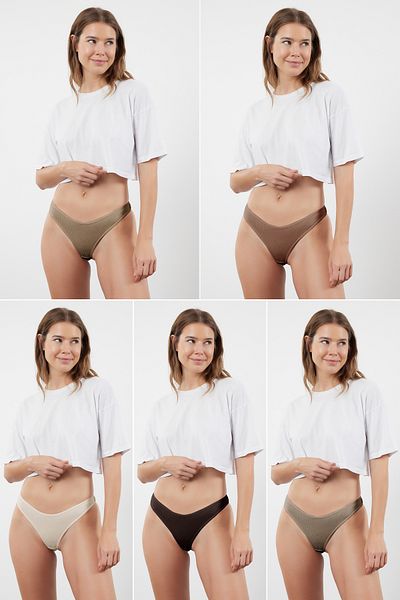 Trendyol Collection 5er-Pack gerippte Tanga-Höschen – Braun und mehrfarbig THMSS24KU00045