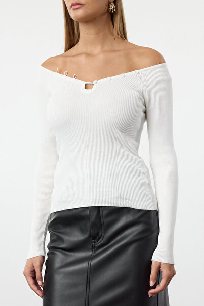 Trendyol Collection Store Premium Ecru Knitwear Sweater - Kallite Collar Detail, Twoaw25Kz00298