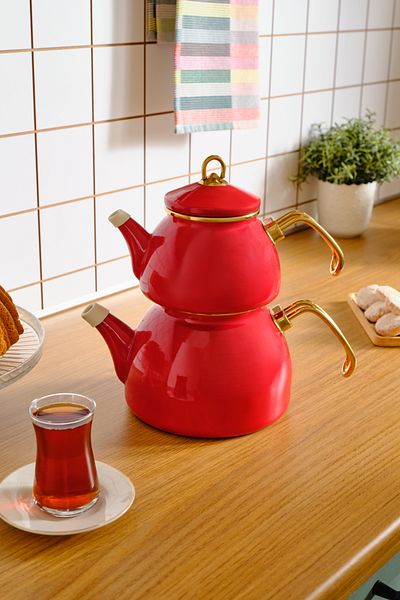 Karaca Red Retro Enamel Midi Teapot