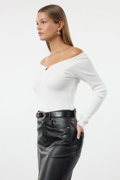 Trendyol Collection Store Premium Ecru Knitwear Sweater - Kallite Collar Detail, Twoaw25Kz00298