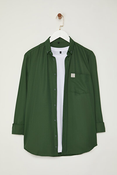 Trendyol Collection Khaki Color Easy-Iron Regular Fit Shirt - Label Detailed Tmnaw25Go00011