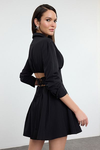 Trendyol Collection Černý živůtek Detailní popelínové šaty Tpraw25El00108