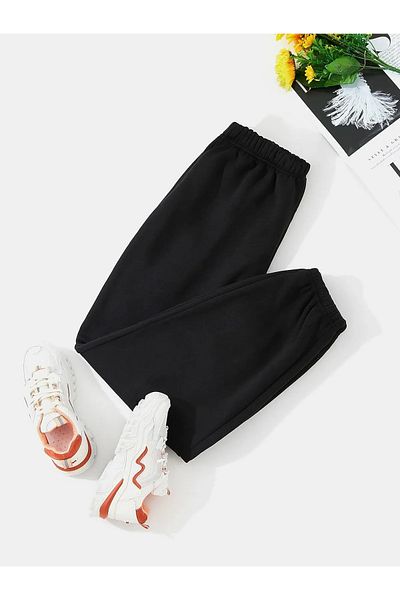 modaeymen 2 Thread Fabric Black Color Girls and Boys Compatible Children's Sweatpants.