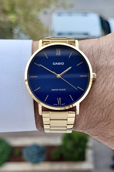 Casio Kadranı Lacivert Kordonu Altın Renk 2 Yıl Garantili Erkek Kol Saati