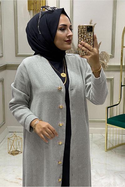 TRENDTESETTÜR Γυναικεία Πλεκτά Ζακέτα με Γκρι Κουμπιά 4975