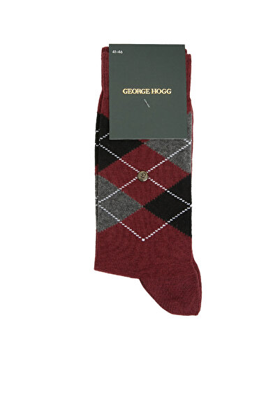 George Hogg Bordo Ekose Desenli Erkek Soket Çorap