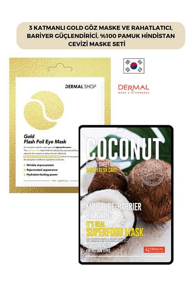 Dermal Gold 3-Layer Eye Mask and Barrier - Strengthening 100% Cotton Coconut Se