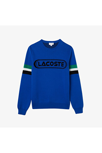 Lacoste Erkek Regular Fit Uzun Kollu Bisiklet Yaka Renk Bloklu Mavi Triko