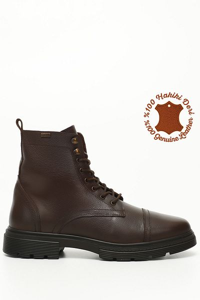 GÖNDERİ(R) Dark Brown Floater Gön Genuine Leather Zippered Lace-Up Men's Boots 81501