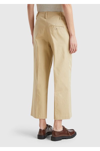 United Colors of Benetton Women's Beige Cotton Blended Buttoned Back Pocket Wide Leg Trousers