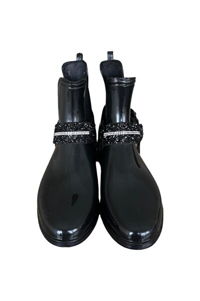 Liger Kemerli Tokalı Kadın Yağmur Botu SİYAH - GÜMÜŞ