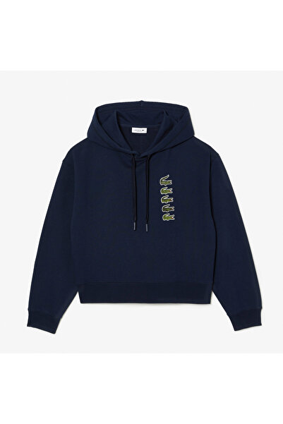 Lacoste Kadın Relaxed Fit Kapüşonlu Lacivert Sweatshirt