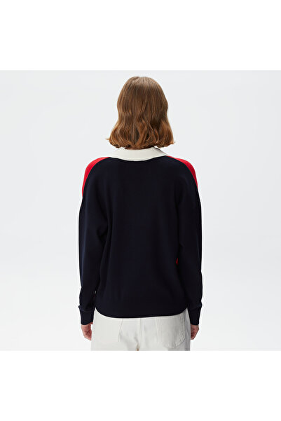 Lacoste Pulover roșu pentru femei, cu guler polo, cu croială normală, bloc de culoare