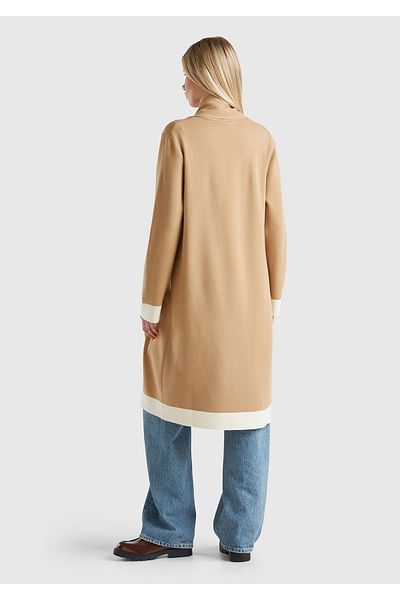 United Colors of Benetton Cardigan tricotat cu guler șal cu ciucuri, bej, vâscos, pentru femei