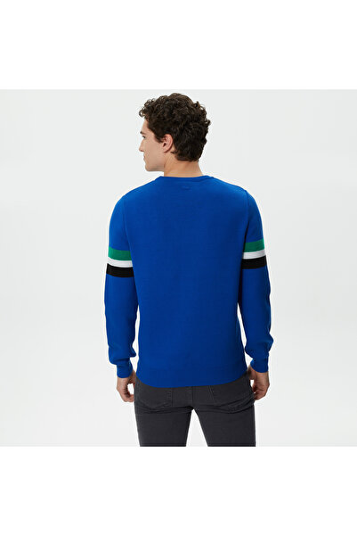 Lacoste Erkek Regular Fit Uzun Kollu Bisiklet Yaka Renk Bloklu Mavi Triko