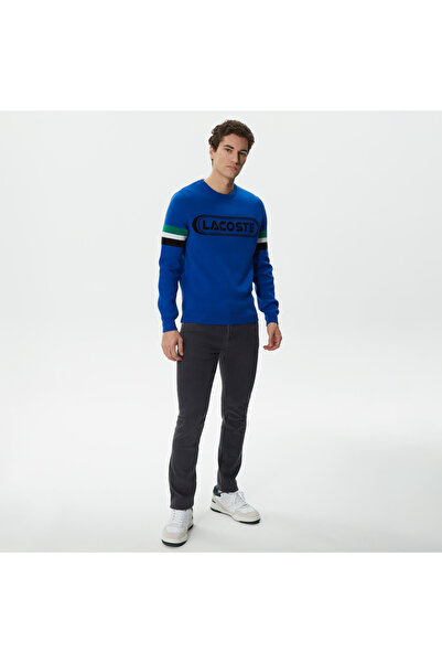 Lacoste Erkek Regular Fit Uzun Kollu Bisiklet Yaka Renk Bloklu Mavi Triko