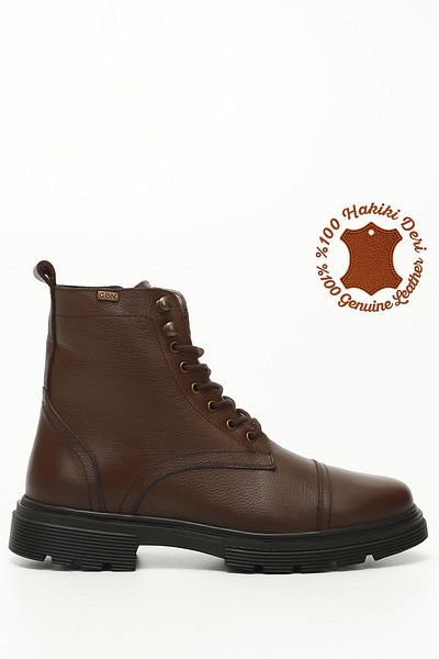 GÖNDERİ(R) Brown Floater Gön Genuine Leather Zippered Lace-Up Men's Boots 81501