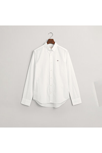 Gant Erkek Beyaz Slim Fit Düğmeli Yaka Broadcloth Gömlek