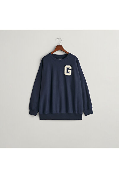Gant Kadın Lacivert Oversize Fit Bisiklet Yaka Logolu Sweatshirt