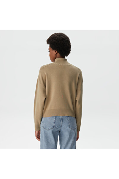 Lacoste Kadın Relaxed Fit Yarım Fermuarlı Krem Triko