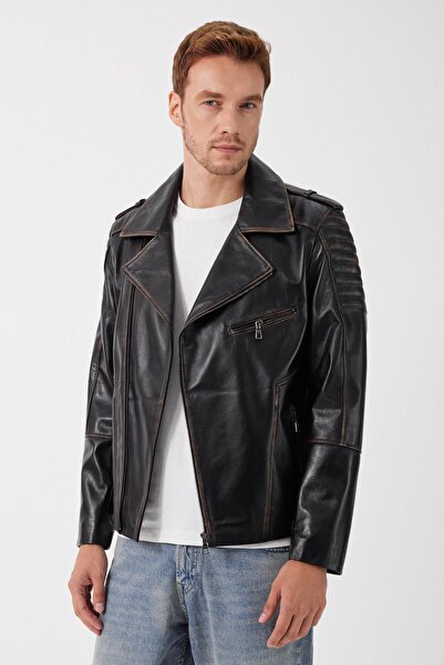 Deri Company Franco Siyah Vintage Deri Mont