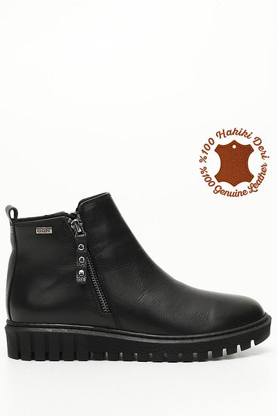 GÖNDERİ(R) Women / Girls Black Floater Double Zipper Thermo Sole Genuine Leather Boots