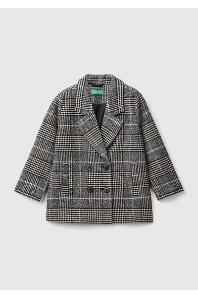 United Colors of Benetton Girl's Smoked All Patterned Double Breasted Tweed Jacket with Side Pockets