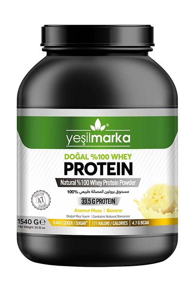 yeşilmarka Natural Whey Protein Powder - Anamur Banana 1540g - Contains only 80% Protein Containing Whey Protein