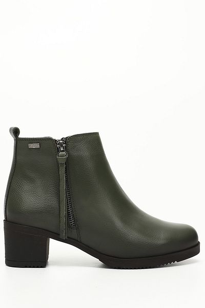 GÖNDERİ(R) KHAKI FLOTER Gön Genuine Leather Round Toe Heeled Rubber Sole Zippered Women's Daily Boots 51460