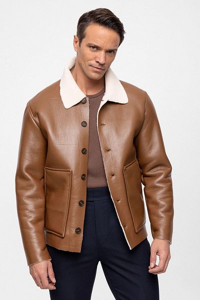 Antioch Camel Lining Detailed Faux Leather Men's Coat