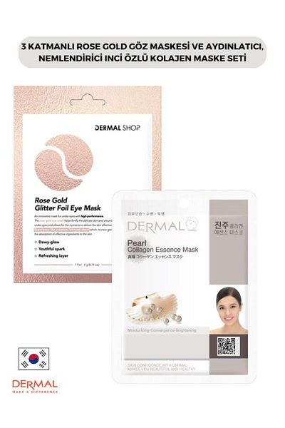 Dermal Rose Gold 3-layer Eye Mask and Pearl Essence Brightening Moisturizing Collagen Mask Set