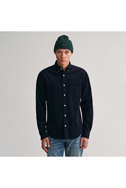 Gant Erkek Lacivert Regular Fit Düğmeli Yaka Kadife Gömlek