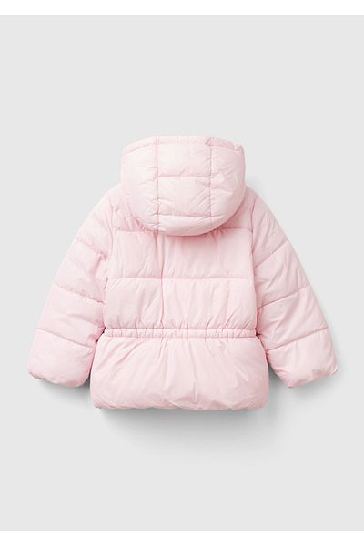 United Colors of Benetton Light Pink Girl's Coat - Left Chest Logo Embroidered, Elastic Waist and Hood