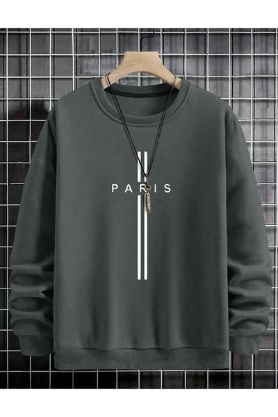 NO 601 Ανδρικό φούτερ με στάμπα Nardogrey - Paris Stripe, Crew Neck