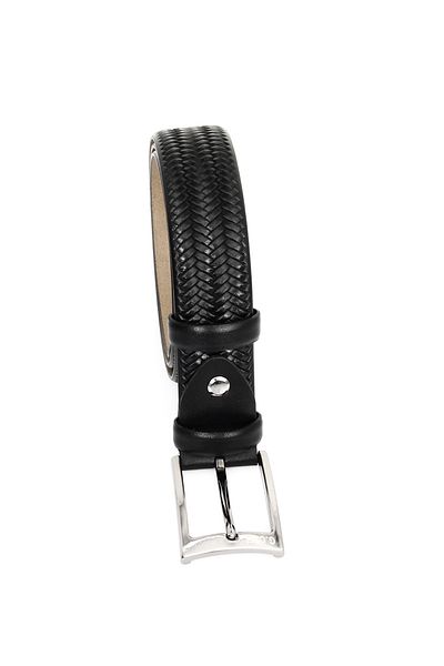 GÖNDERİ(R) Black Heart Genuine Leather Braided Patterned Men's Belt 13444