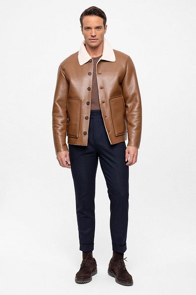 Antioch Camel Lining Detailed Faux Leather Men's Coat