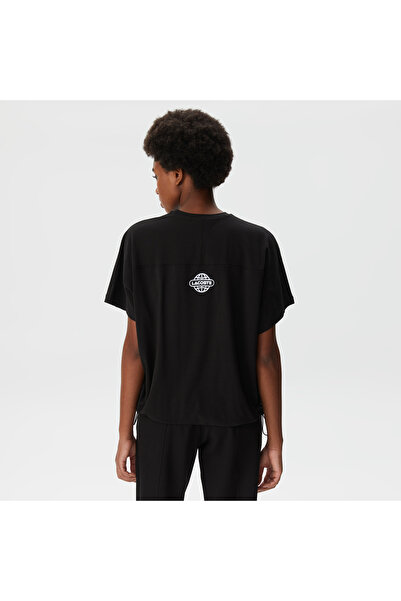 Lacoste Kadın Loose Fit Bisiklet Yaka Baskılı Siyah T-Shirt
