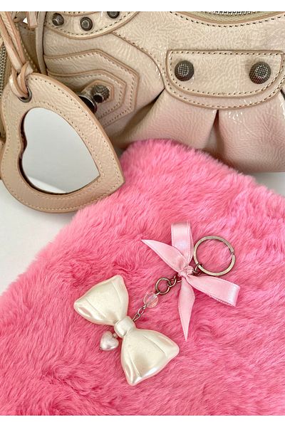 Pinky Lady Large Bow Keychain Bag Accessory with Pink Ribbon