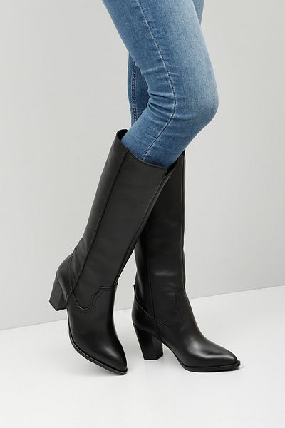 GÖNDERİ(R) Women/Girls Black Pointed Toe Thick Heeled Genuine Leather Boots