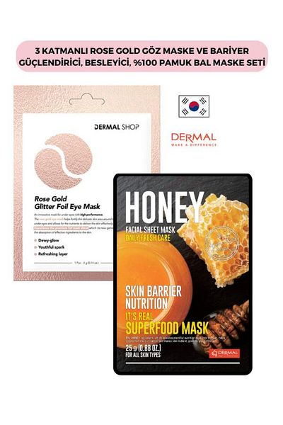 Dermal Rose Gold 3-Layer Eye Mask and Barrier Set - 100% Cotton Honey Mask