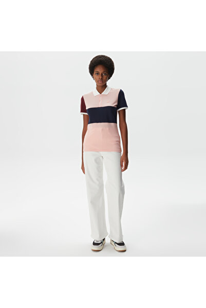 Lacoste Kadın Loose Fit Yarım Fermuarlı Renk Bloklu Pembe Polo
