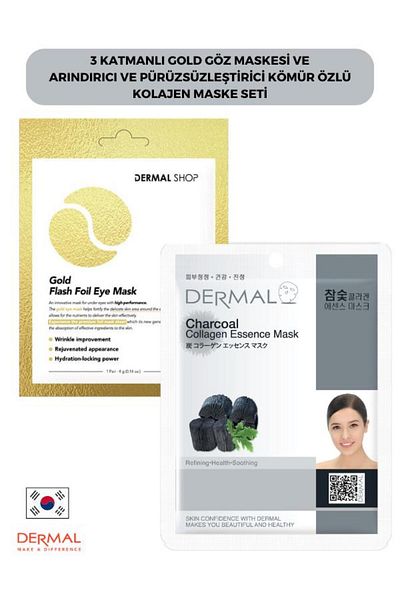 Dermal Gold 3-layer Eye Mask and Purifying and Smoothing Charcoal Collagen Mask Set
