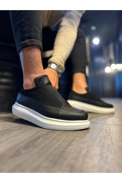 Shine Leather Pantofi Knack Sneakers 911 Black (talpă albă)