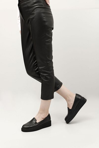 GÖNDERİ(R) Women's Black Wedge Sole Genuine Leather Shoes